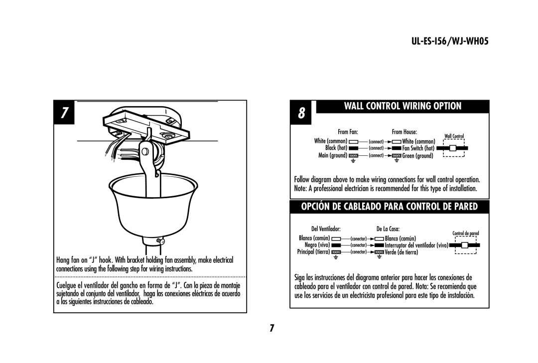 Westinghouse WJ-WH05 owner manual Wall Control Wiring Option 