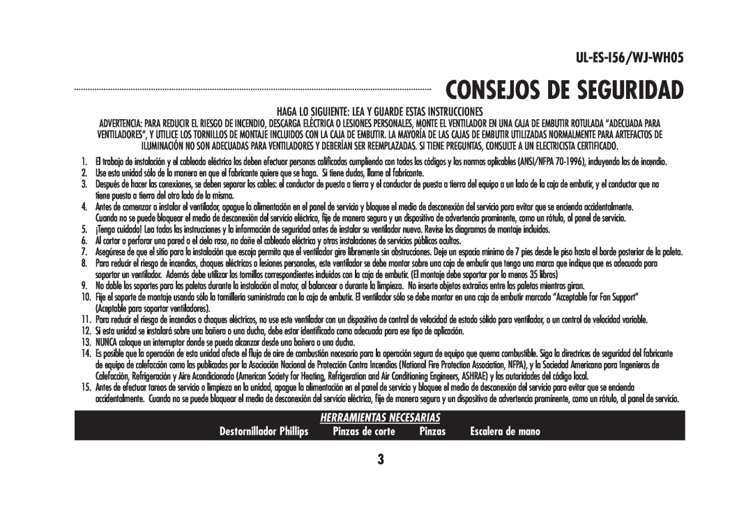 Westinghouse owner manual Consejos De Seguridad, Pinzas de corte, UL-ES-I56/WJ-WH05 