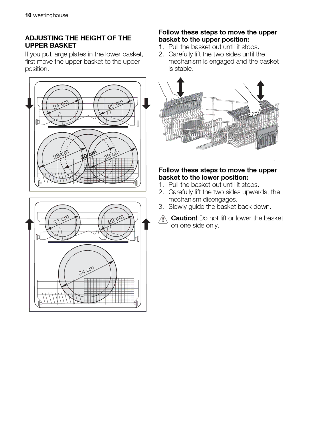 Westinghouse WSF6602 user manual Adjusting the Height of the Upper Basket 