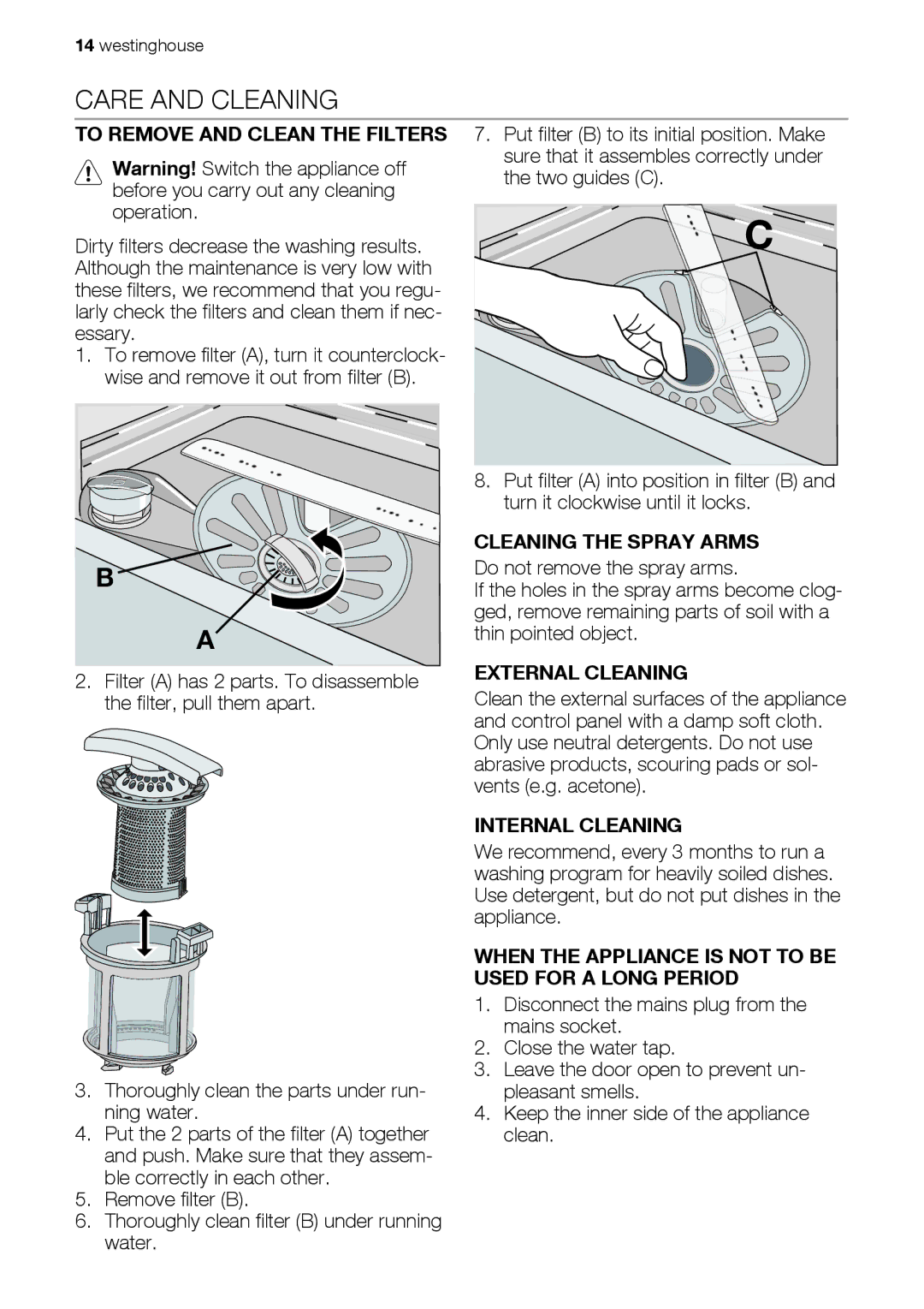 Westinghouse WSF6602 user manual Care and Cleaning 