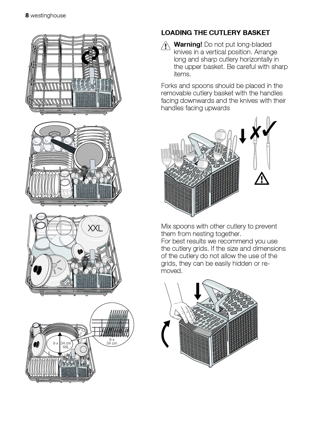 Westinghouse WSF6602 user manual Xxl, Loading the Cutlery Basket 