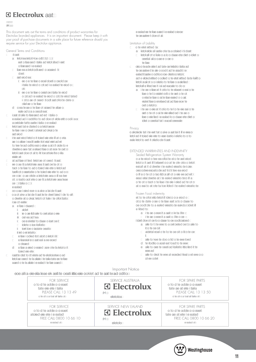 Westinghouse WTB3100WA, WTB3400WA, WTB3400PA, WTB3100PA, WTB2500WA, WTB2800PA, WTB2500PA Warranty, Limitation of Liability 