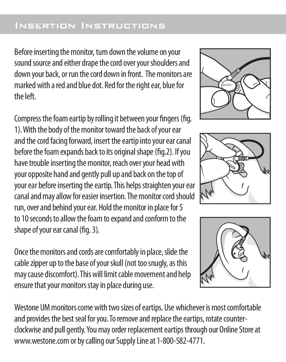 Westone Laboratories UM2 warranty Insertion Instructions 