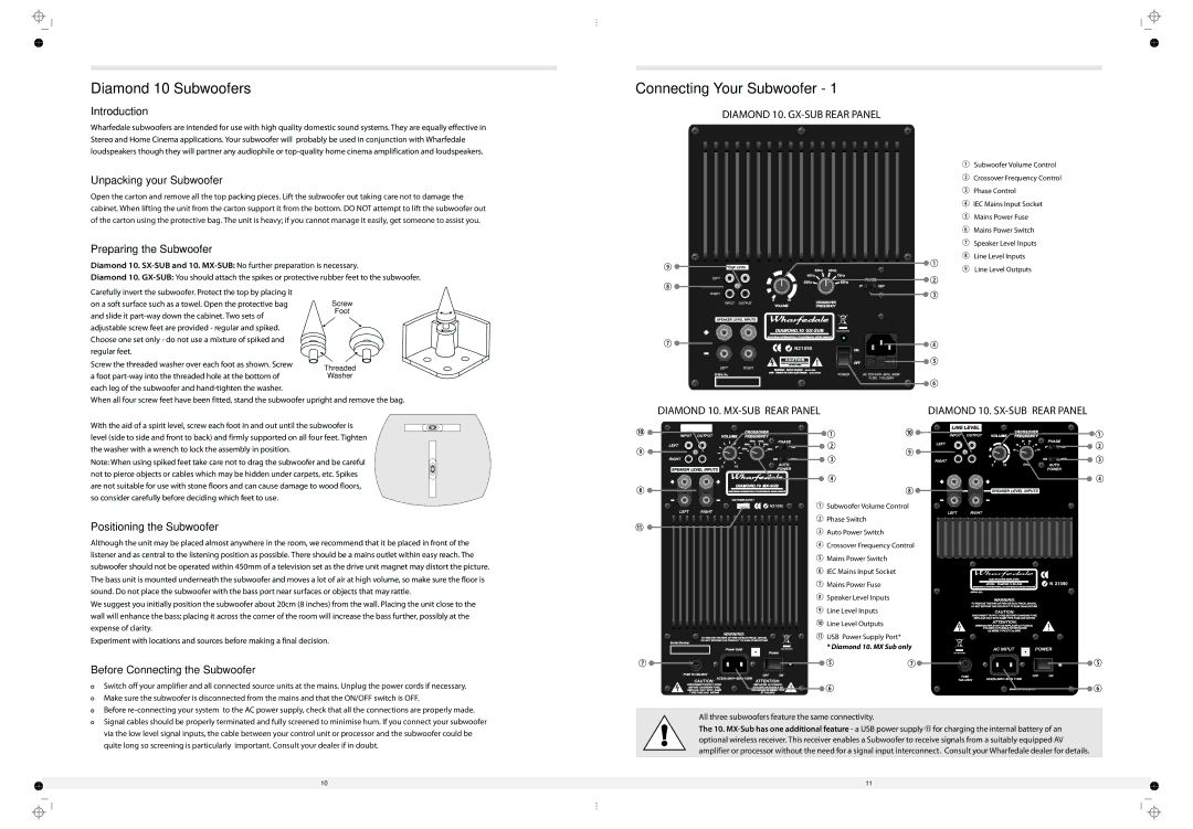 Wharfedale 10.7, 10.2, 10.5, 10.4, 10.3, 10.1, 10.6 manual Diamond 10 Subwoofers 