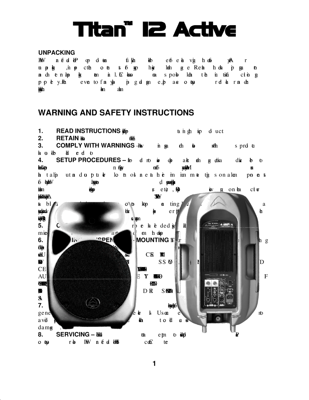 Wharfedale 12 ACTIVE manual Unpacking 