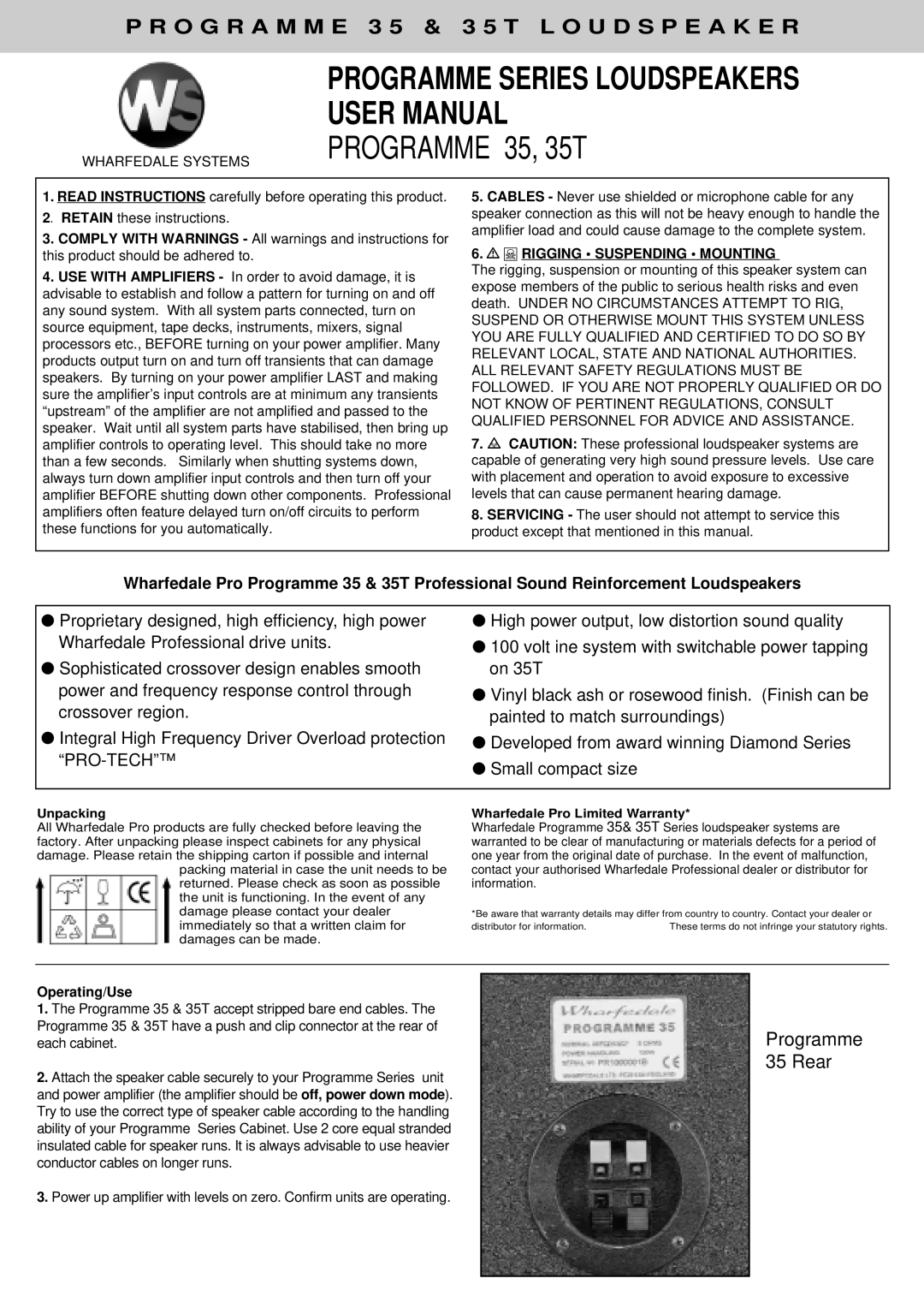 Wharfedale 35T user manual Read Instructions carefully before operating this product, Retain these instructions 