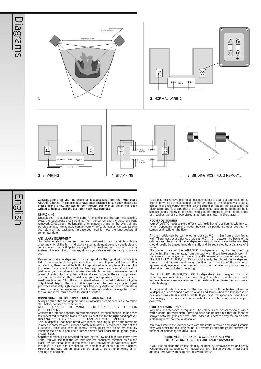 Wharfedale AT-200, AT-400, AT-500, AT-100, AT-300 instruction manual Diagrams, English 