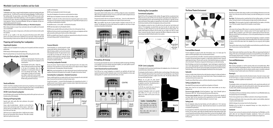 Wharfedale Wharfedale Crystal Series Installation and User Guide, Positioning Your Lourspeakers, Care and Maintenance 