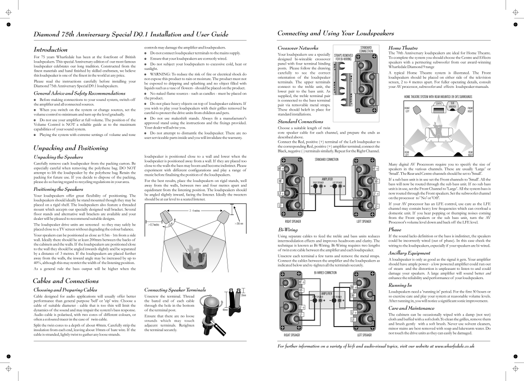 Wharfedale D9.1 General Advice and Safety Recommendations, Crossover Networks, Standard Connections, Home Theatre, Phase 