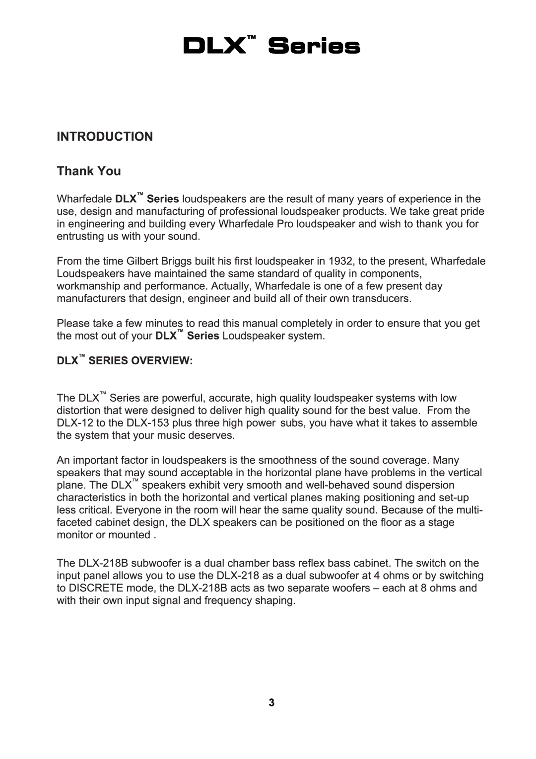 Wharfedale DLX 218B, DLX 215, DLX 153, DLX 12M, DLX 15M, DLX 18B, DLX 15B manual 