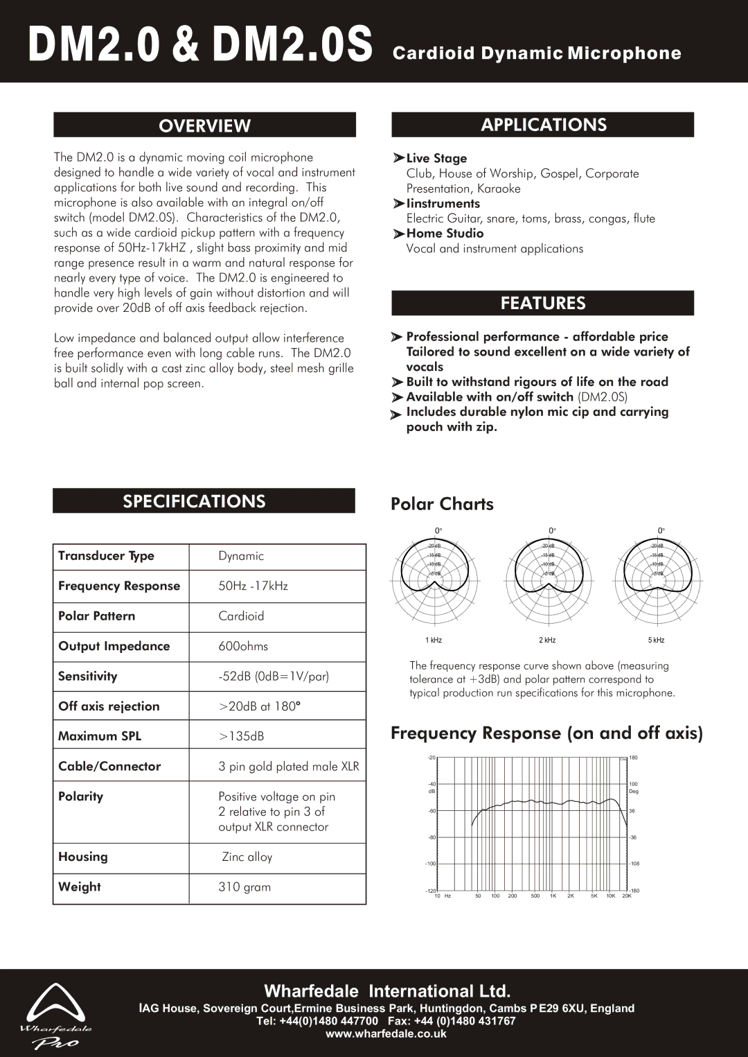 Wharfedale DM 2.0S specifications Overview, Specifications, Applications, Features 