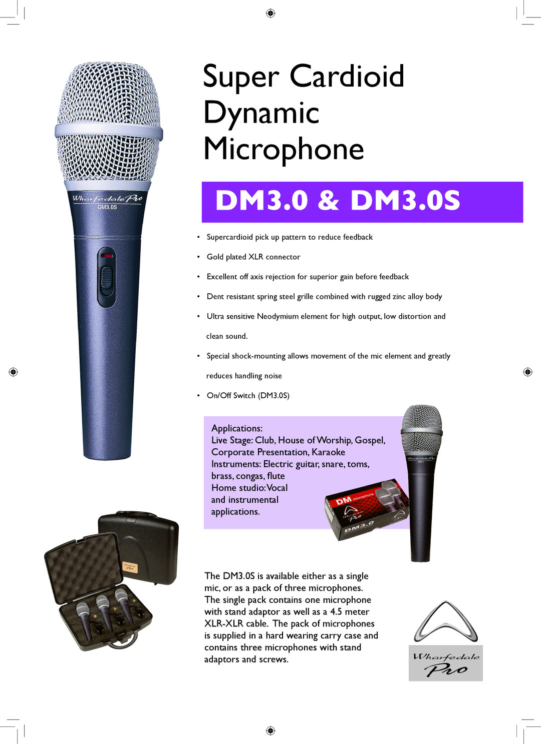 Wharfedale DM 3.0 manual Super Cardioid Dynamic Microphone, DM3.0 & DM3.0S 