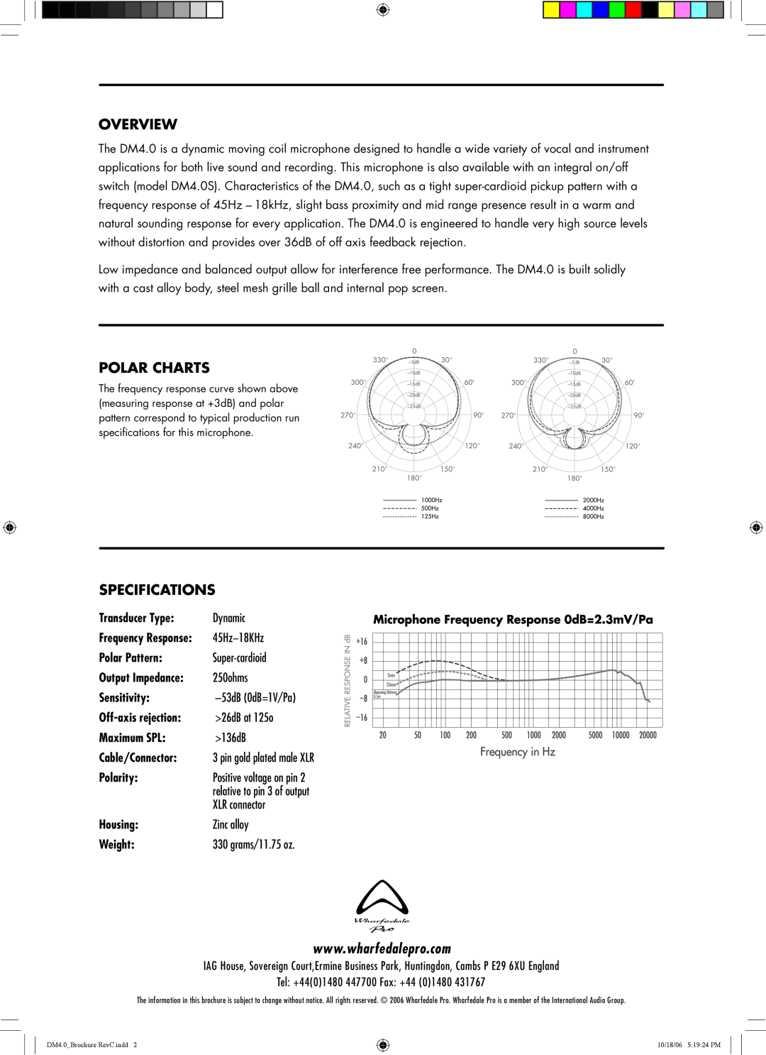 Wharfedale DM4.0S brochure Overview, Polar Charts, Specifications 