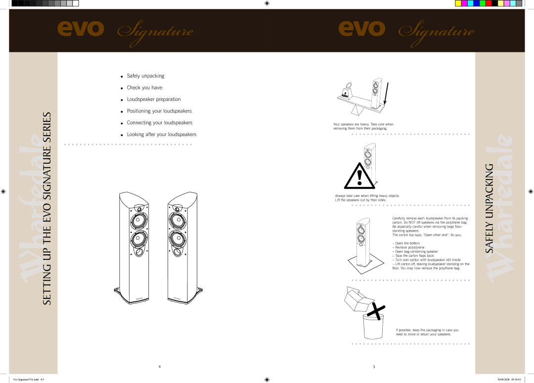 Wharfedale EVO 8, EVO 40, EVO 50, EVO 30, EVO 10 user manual Unpacking, Safely 