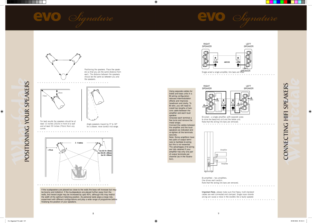 Wharfedale EVO 40, EVO 50, EVO 30, EVO 8, EVO 10 user manual Positioning Your speakers, Connecting hifi speakers 