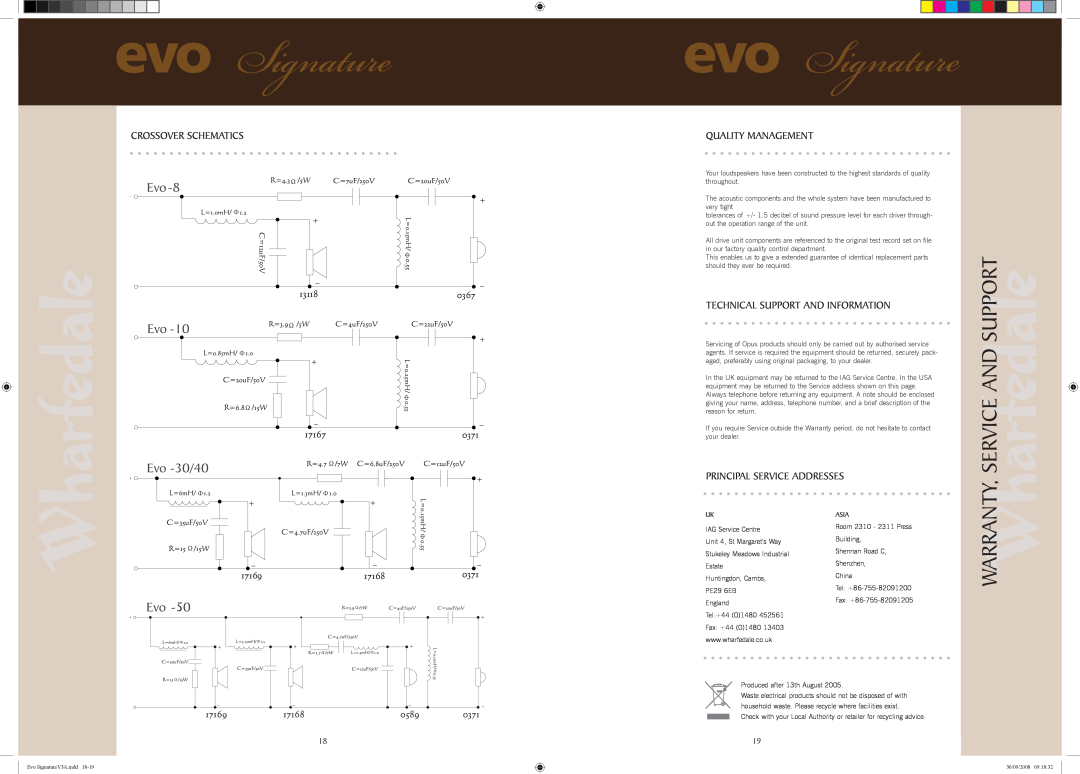 Wharfedale EVO 40, EVO 50, EVO 30, EVO 8 Warranty, Service And Support, Evolution², Crossover Schematics, Quality Management 