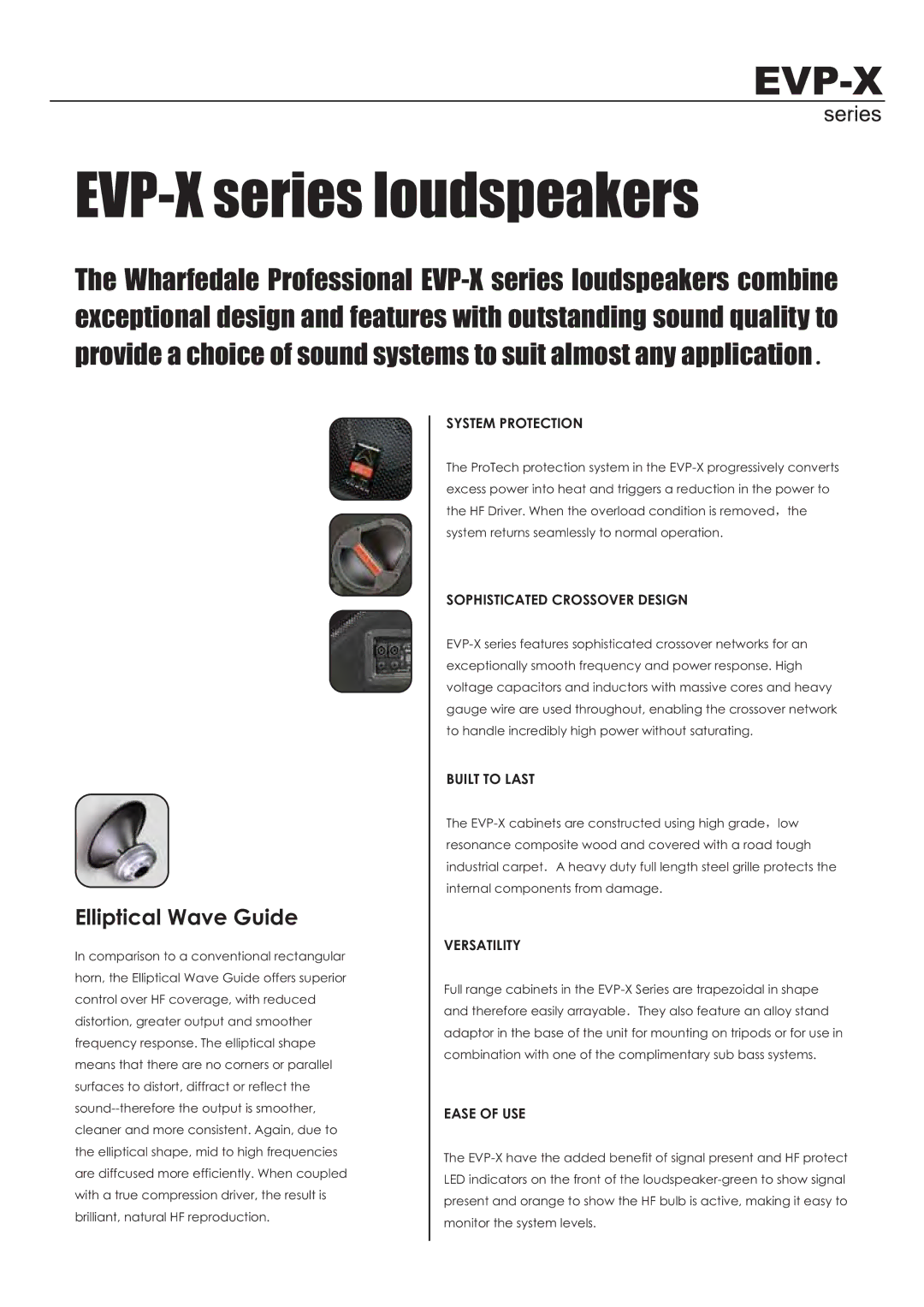 Wharfedale specifications EVP-X series loudspeakers 