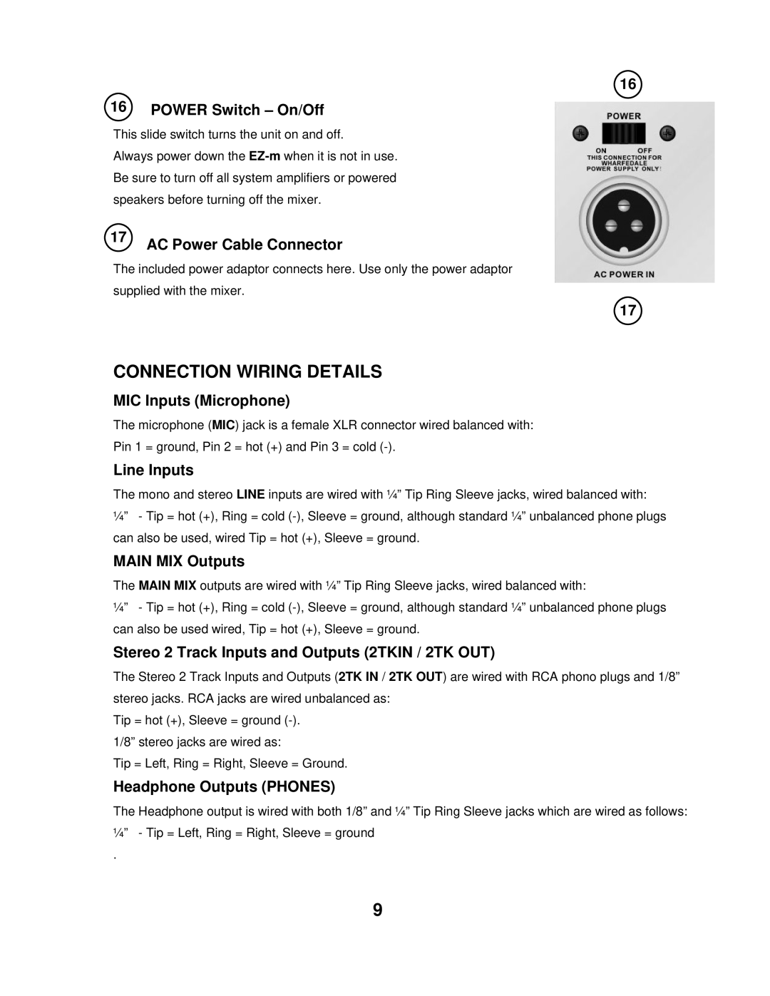 Wharfedale EZ-M 10X2 owner manual Connection Wiring Details 