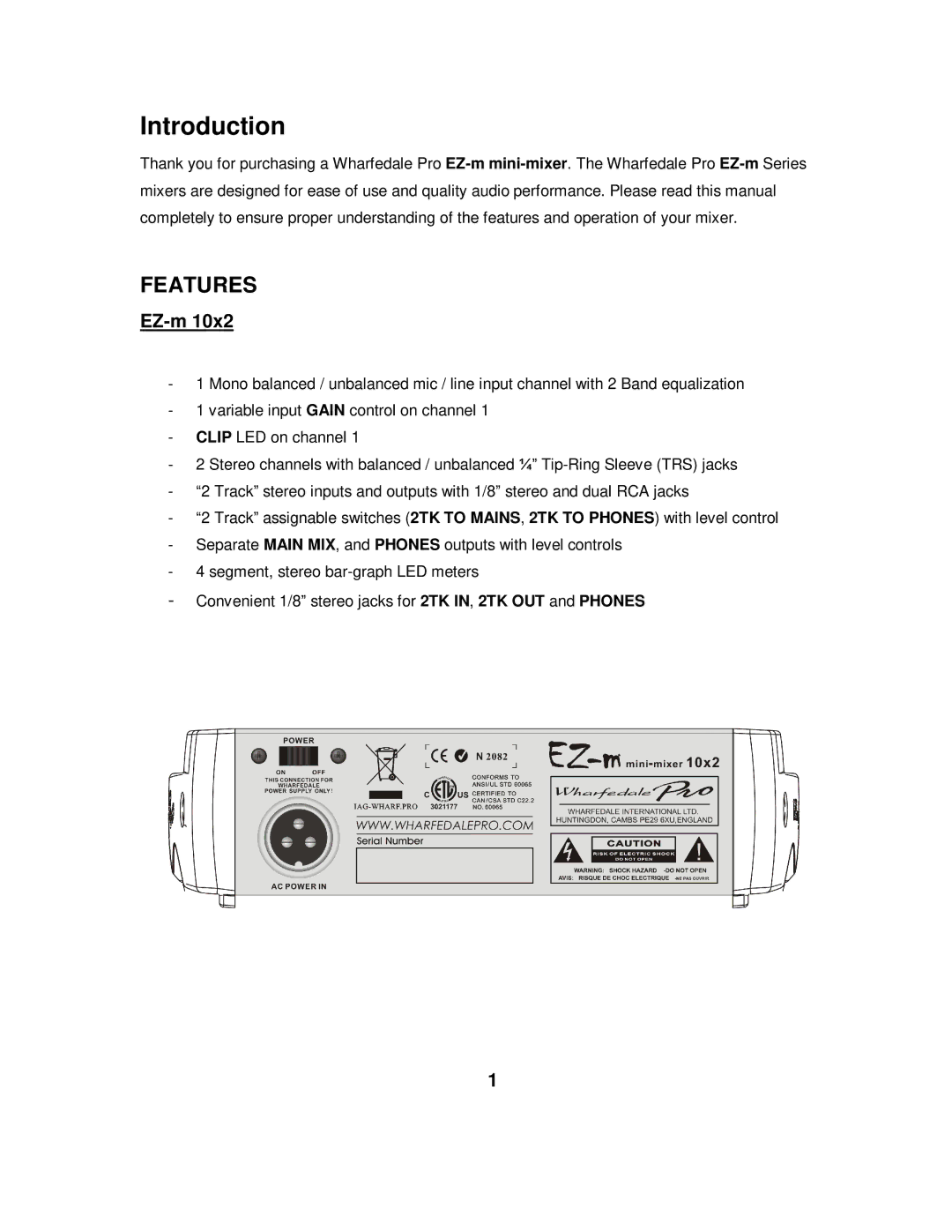 Wharfedale EZ-M 10X2 owner manual Features, EZ-m 