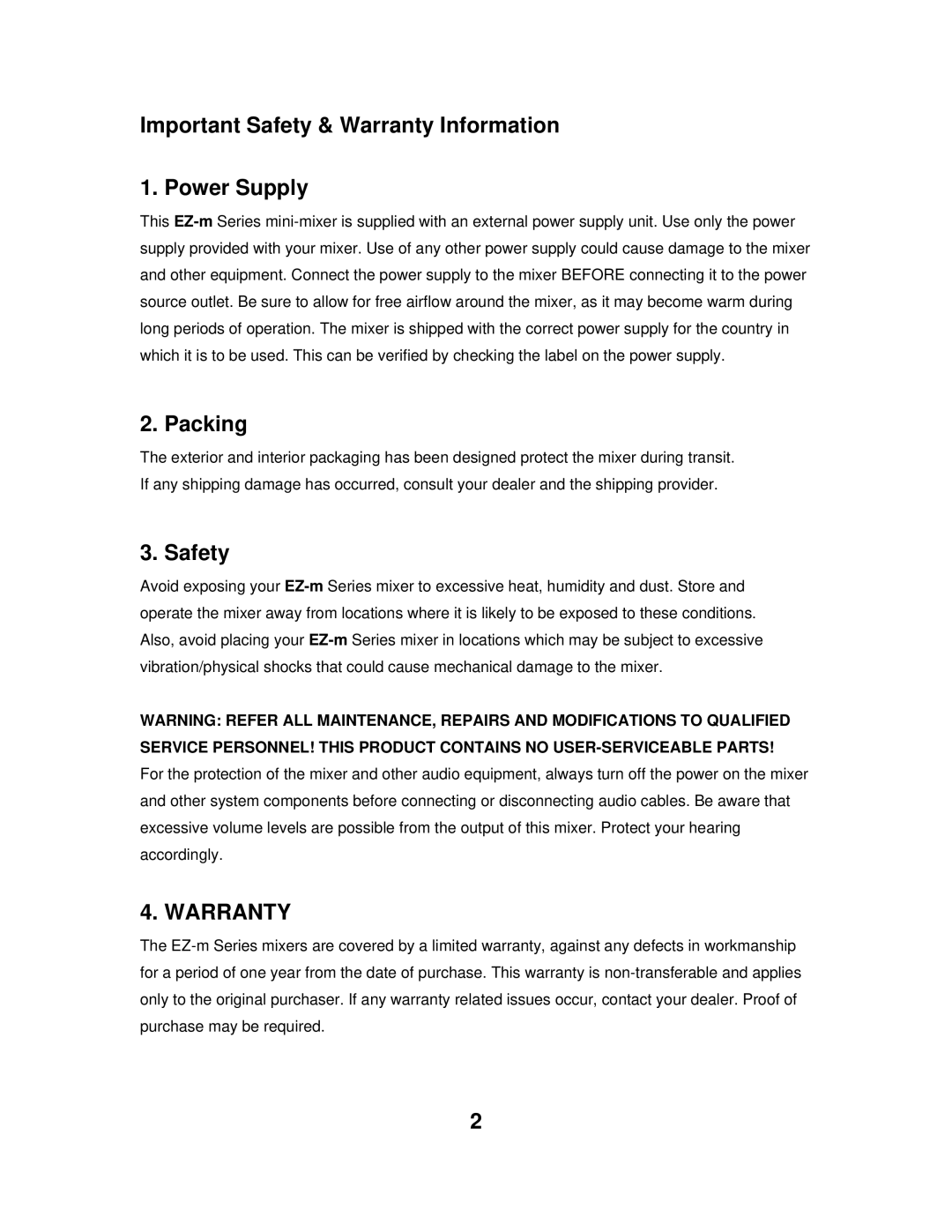 Wharfedale EZ-M 10X2 owner manual Important Safety & Warranty Information Power Supply, Packing 