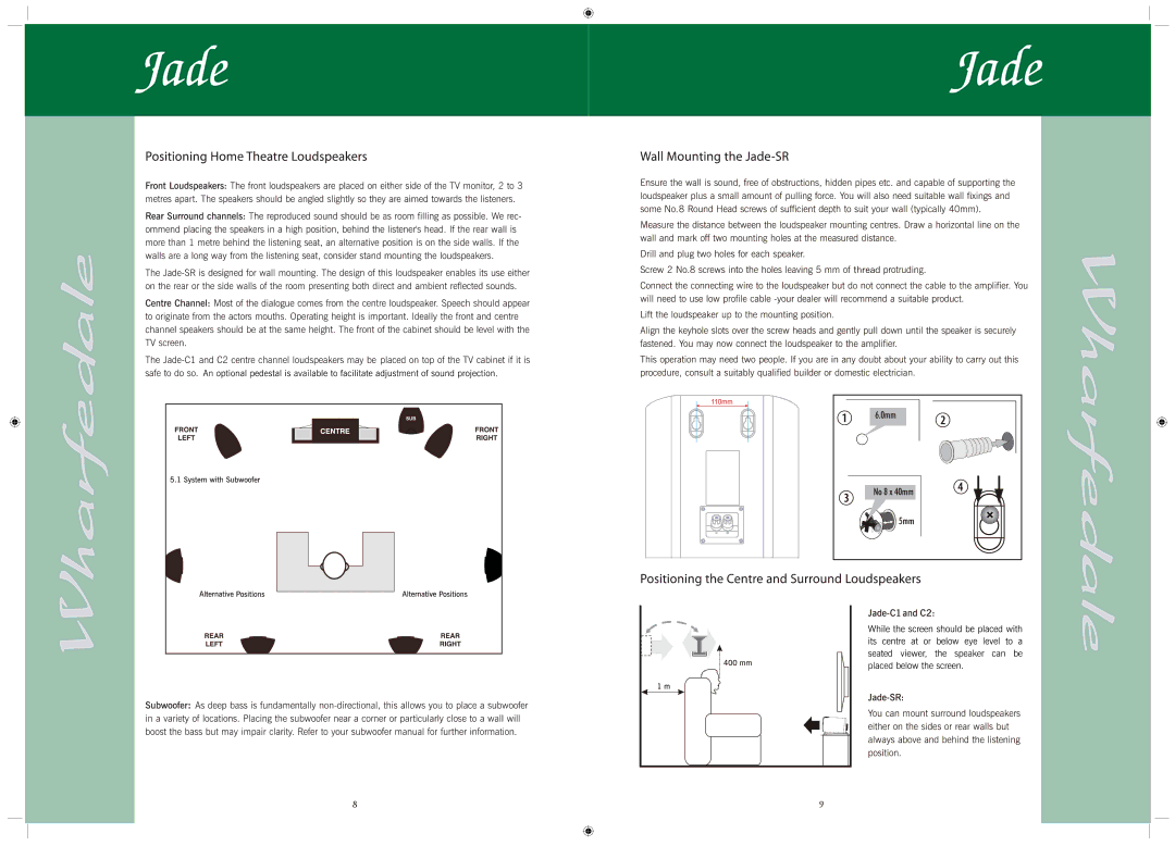 Wharfedale JADE-3, JADE-SR, JADE-7, JADE-C1, JADE-C2, JADE-5, JADE-1 manual 