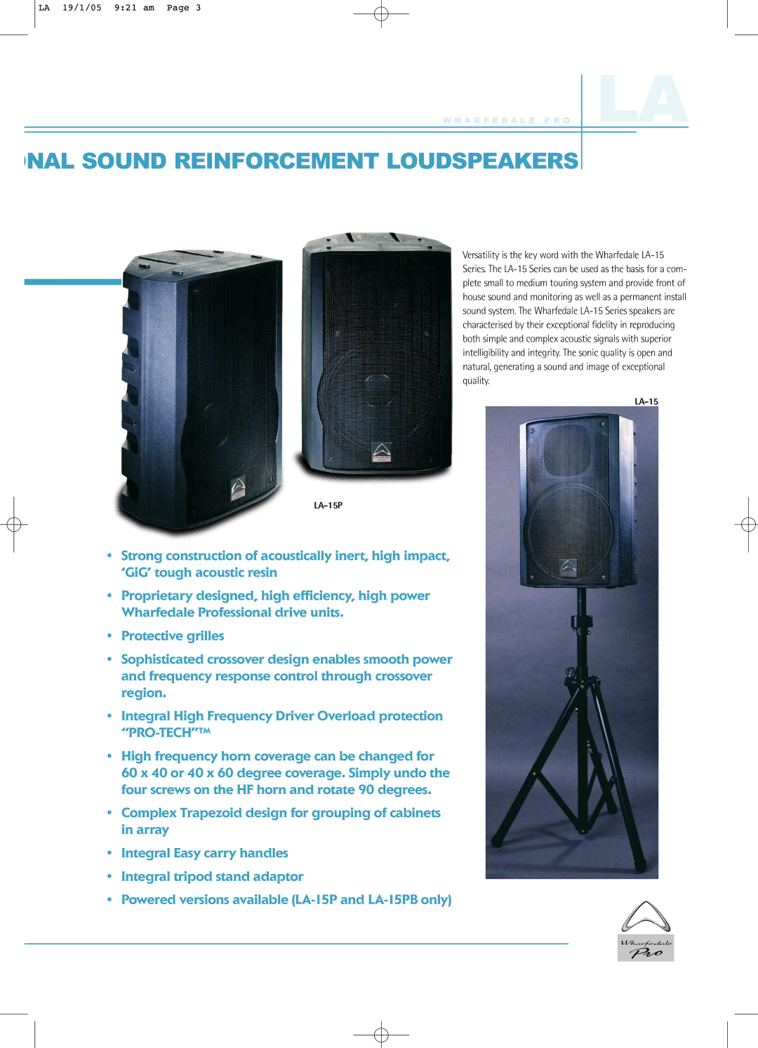 Wharfedale LA Series manual NAL Sound Reinforcement Loudspeakers 