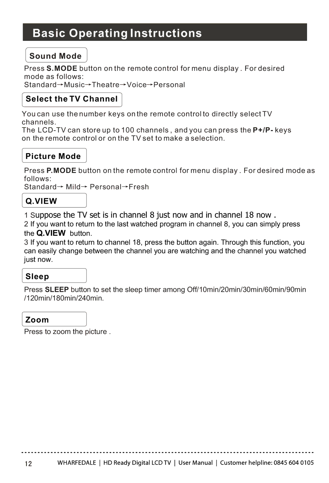 Wharfedale LY22T3CBW-UM manual Sound Mode, Select the TV Channel 