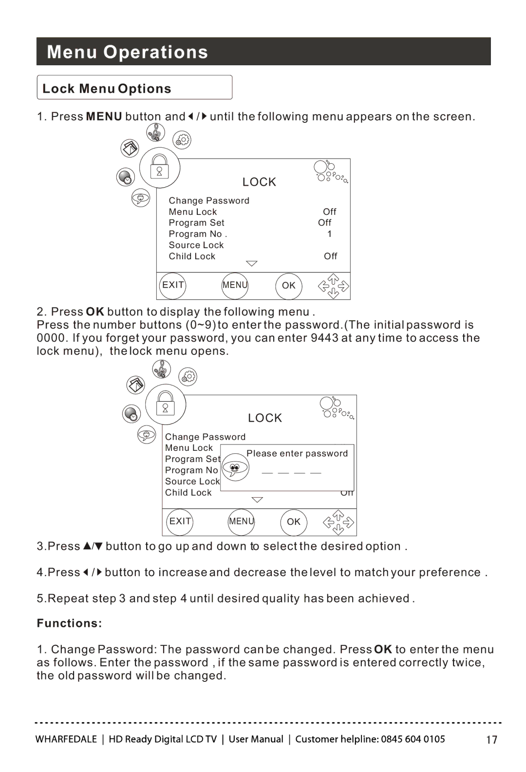 Wharfedale LY22T3CBW-UM manual Lock Menu Options 