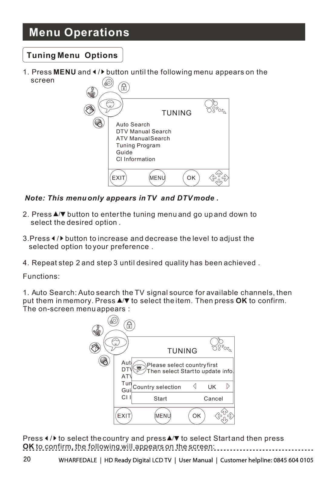 Wharfedale LY22T3CBW-UM manual Tuning Menu Options 