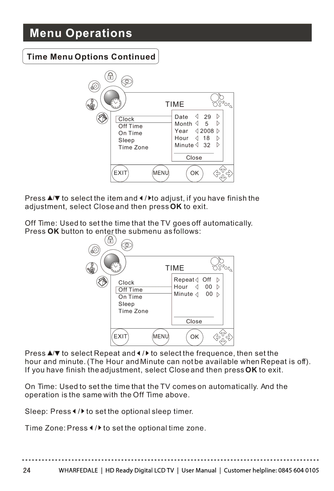 Wharfedale LY22T3CBW-UM manual Menu Operations 