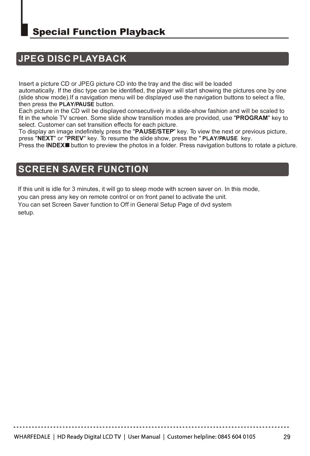 Wharfedale LY22T3CBW-UM manual Jpeg Disc Playback 