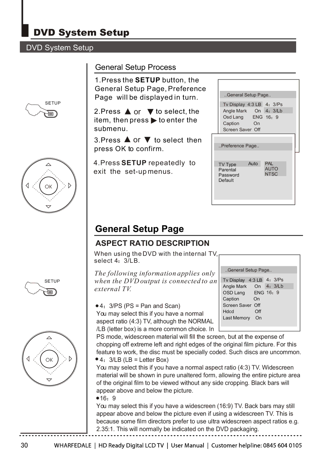 Wharfedale LY22T3CBW-UM manual DVD System Setup 