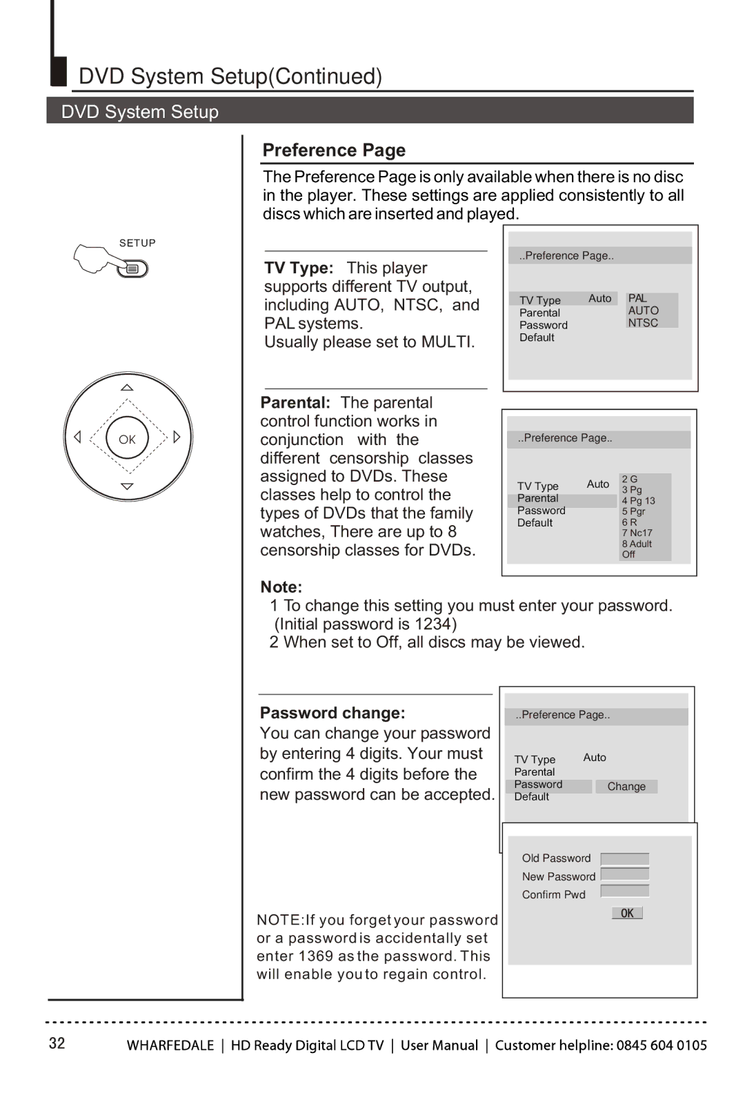 Wharfedale LY22T3CBW-UM manual Preference, Password change 