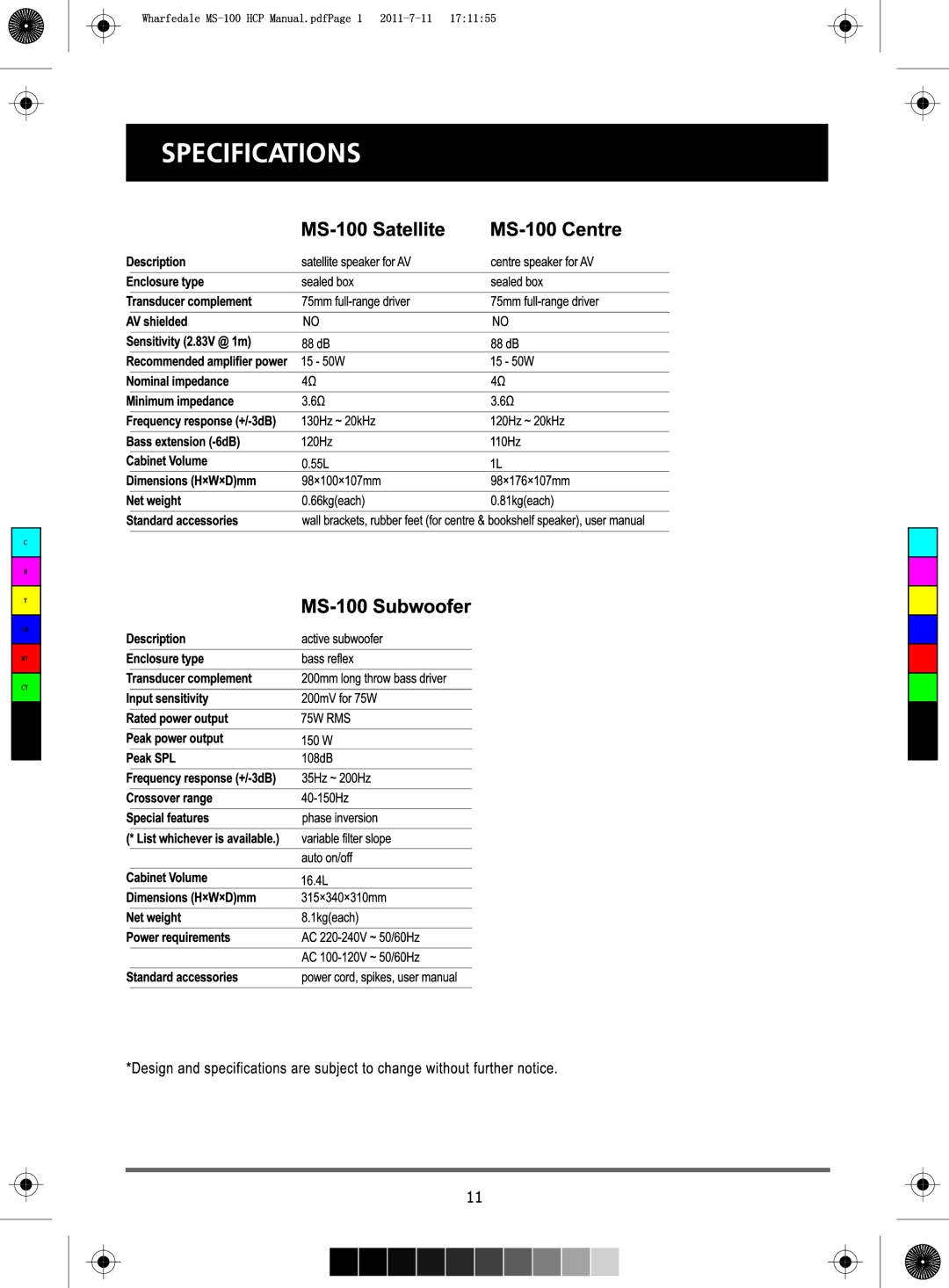 Wharfedale MS-100 HCP manual 