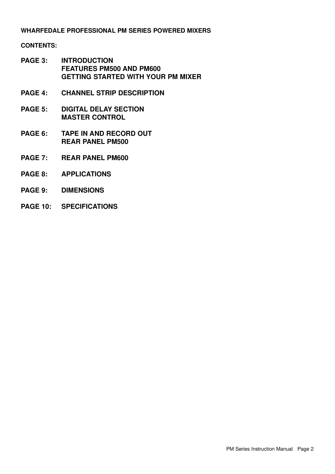 Wharfedale PM500 RM, PM600 RM manual Wharfedale Professional PM Series Powered Mixers Contents 