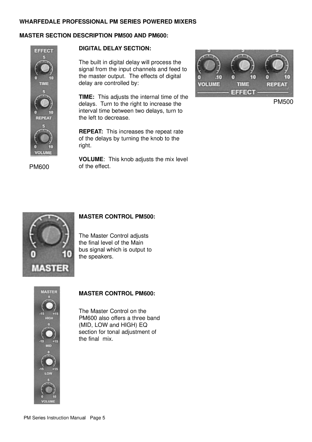 Wharfedale PM600 RM, PM500 RM manual Master Control PM500, Master Control PM600 