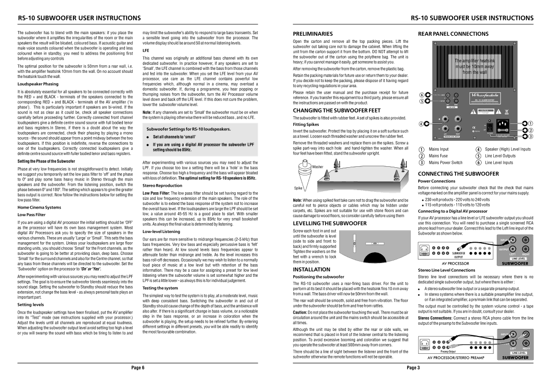 Wharfedale instruction manual RS-10 Subwoofer User Instructions 