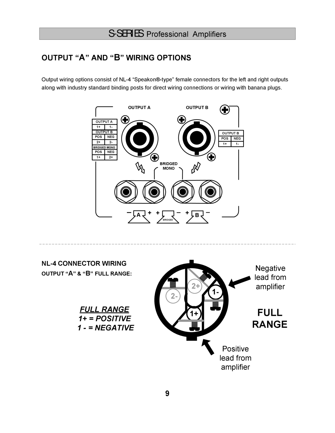 Wharfedale S-1000, S-1500, S-2500 manual Range, Output a and B Wiring Options 