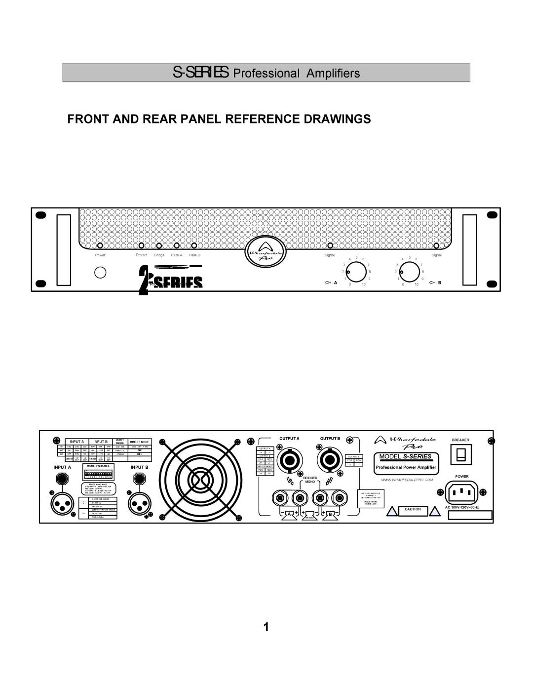 Wharfedale S-1500, S-2500, S-1000 manual Front and Rear Panel Reference Drawings, Input a Input B 