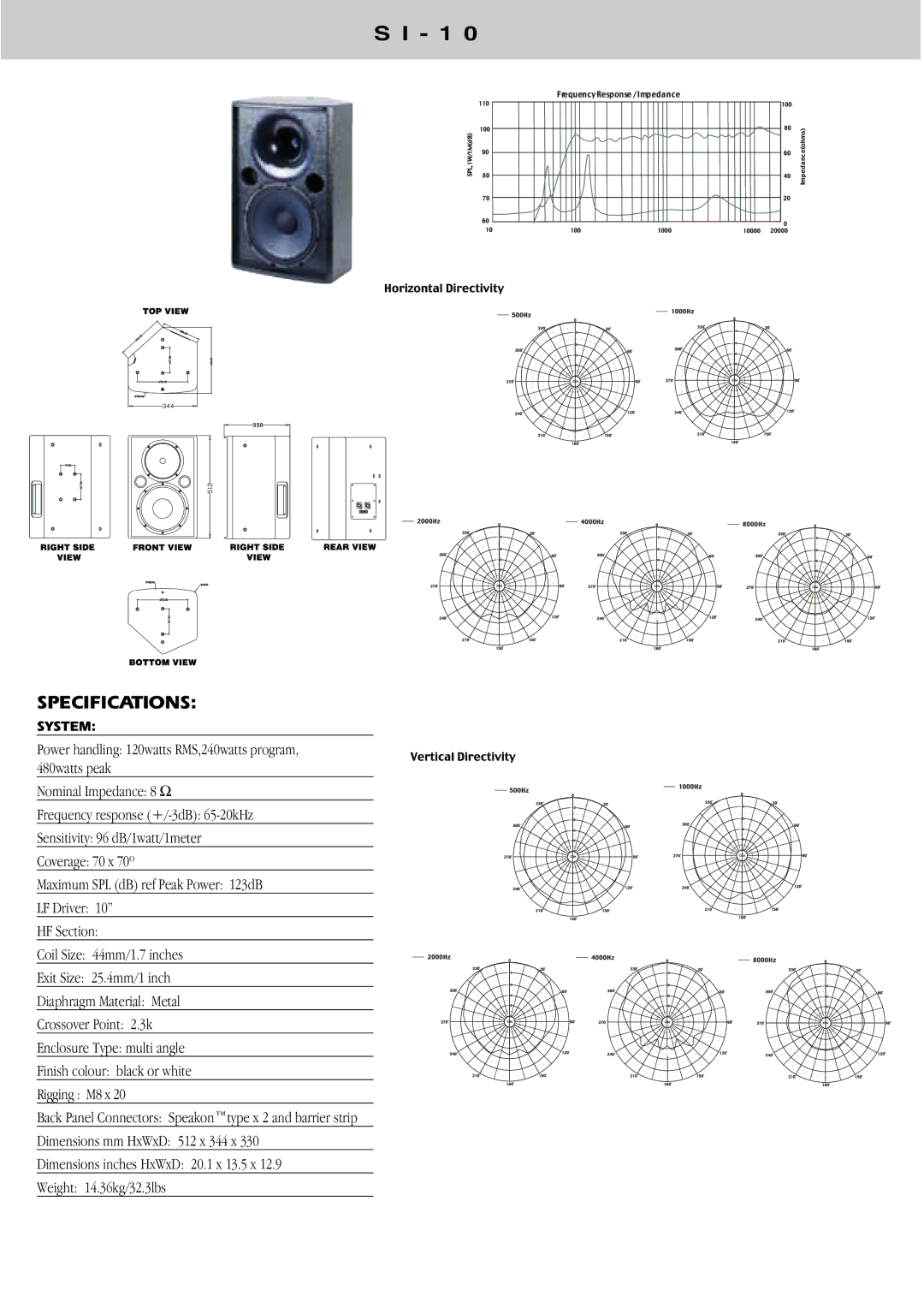 Wharfedale SI Series instruction manual Specifications, System 