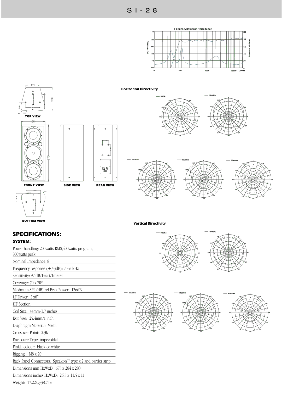 Wharfedale SI Series instruction manual Specifications 