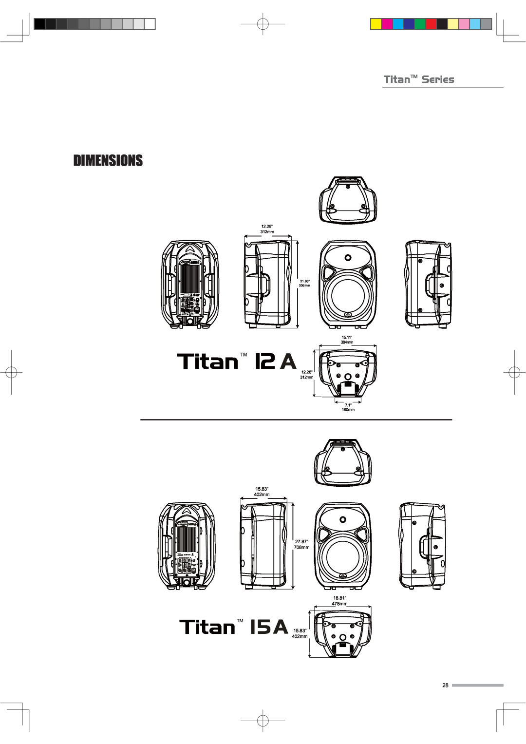 Wharfedale SUB A12 Dimensions, TitanTM Series, 15.83” 402mm 27.87” 708mm 18.81” 478mm 15.83”, 12.28 312mm, 21.88 556mm 