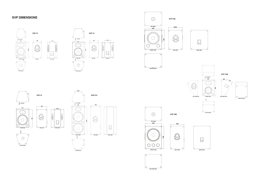 Wharfedale SVP-18B, SVP-15B, SVP-215, SVP-12M, SVP-10 user manual SVP Dimensions 