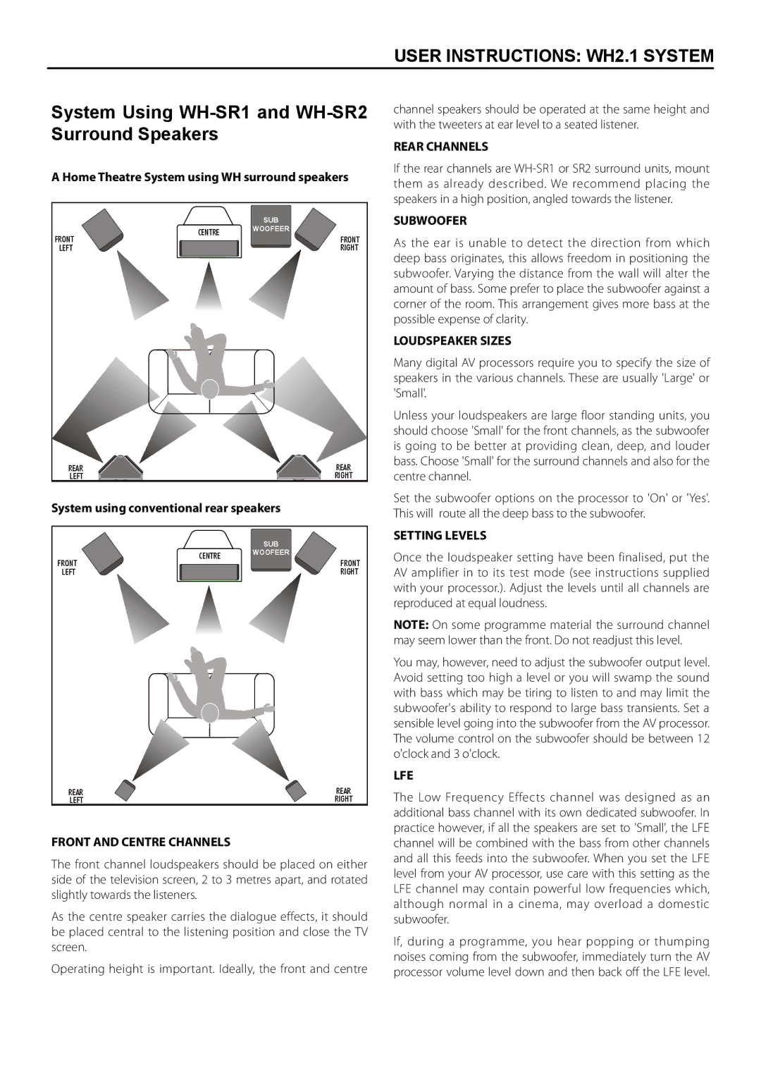 Wharfedale WH-C manual System Using WH-SR1 and WH-SR2 Surround Speakers 