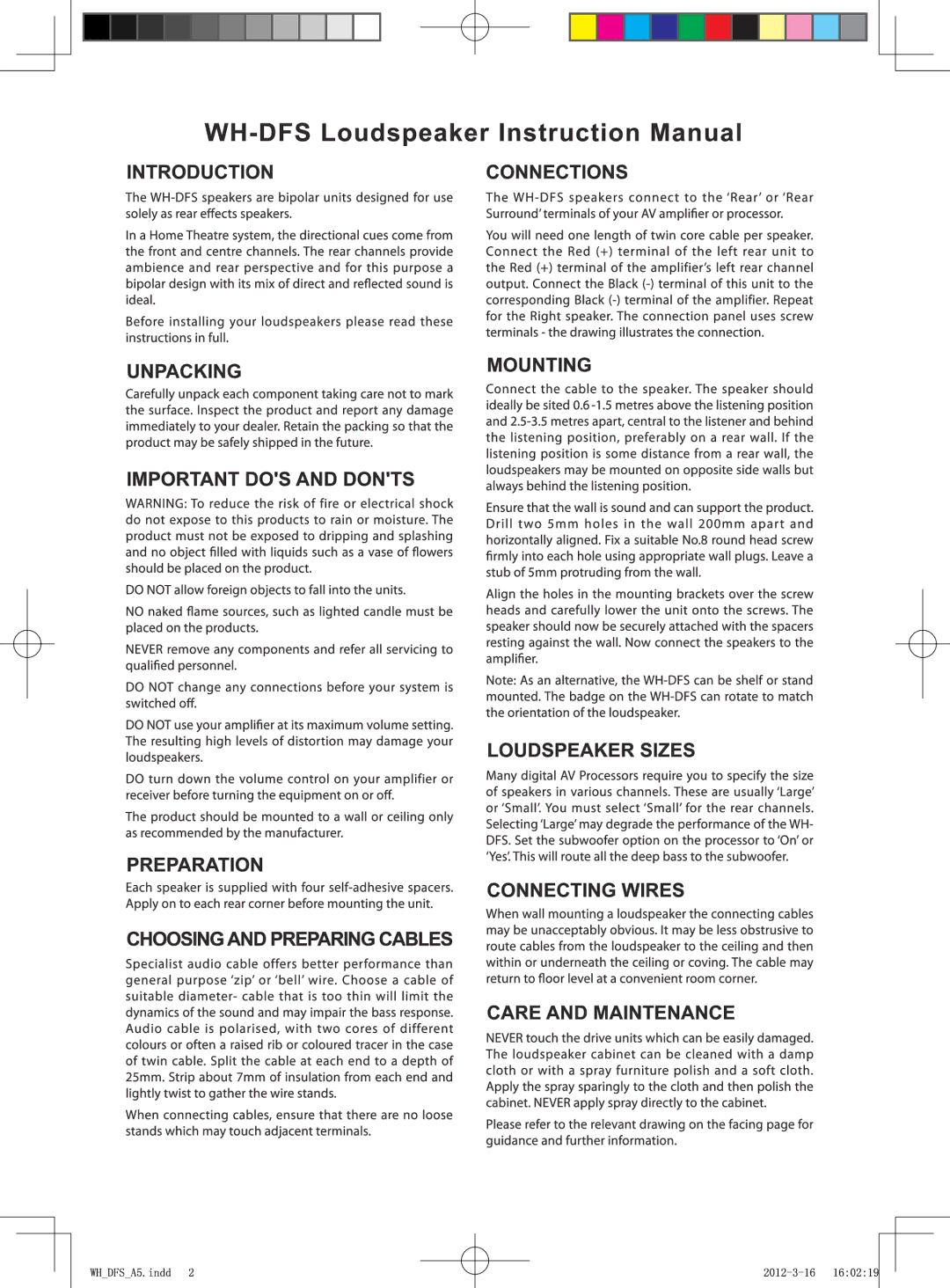 Wharfedale WH-DFS manual 