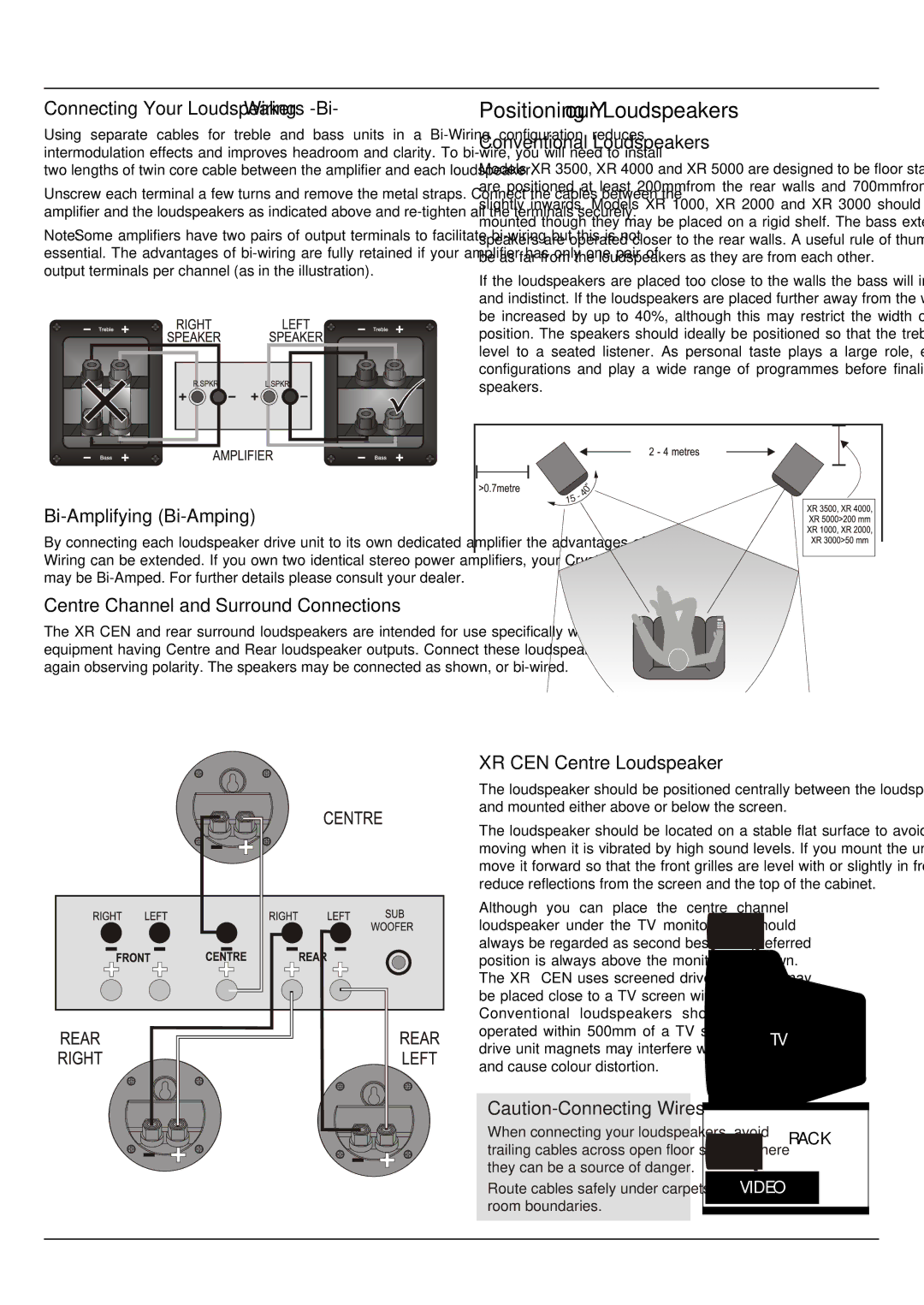 Wharfedale XR-1000, XR-5000 Connecting Your Loudspeakers -Bi-Wiring, Bi-Amplifying Bi-Amping, Conventional Loudspeakers 