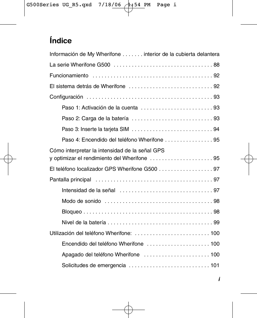 Wherify Wireless G550, G500 Series manual Índice 