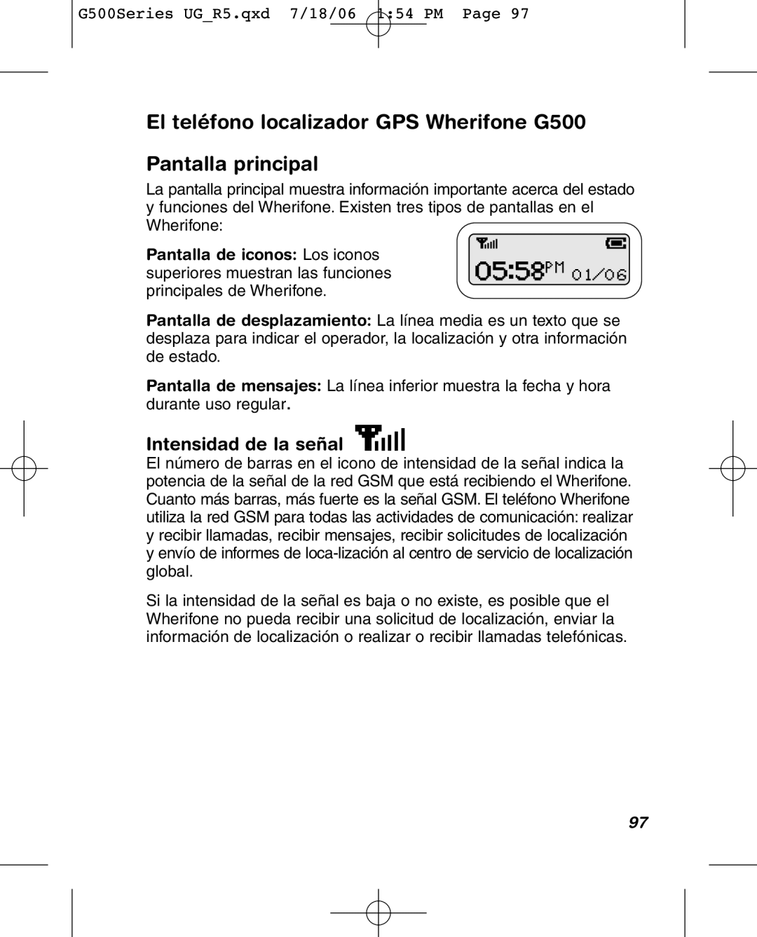 Wherify Wireless G550, G500 Series manual Intensidad de la señal 