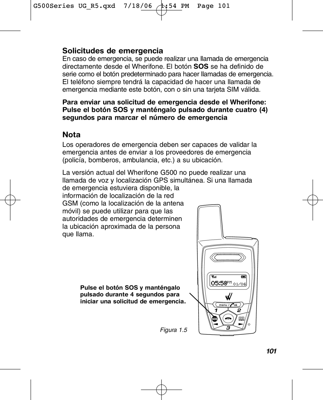 Wherify Wireless G550, G500 Series manual Solicitudes de emergencia, 101 