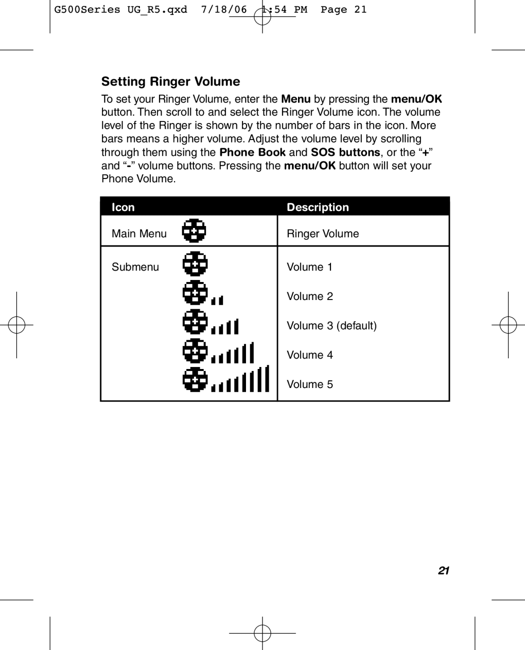 Wherify Wireless G550, G500 Series manual Setting Ringer Volume 